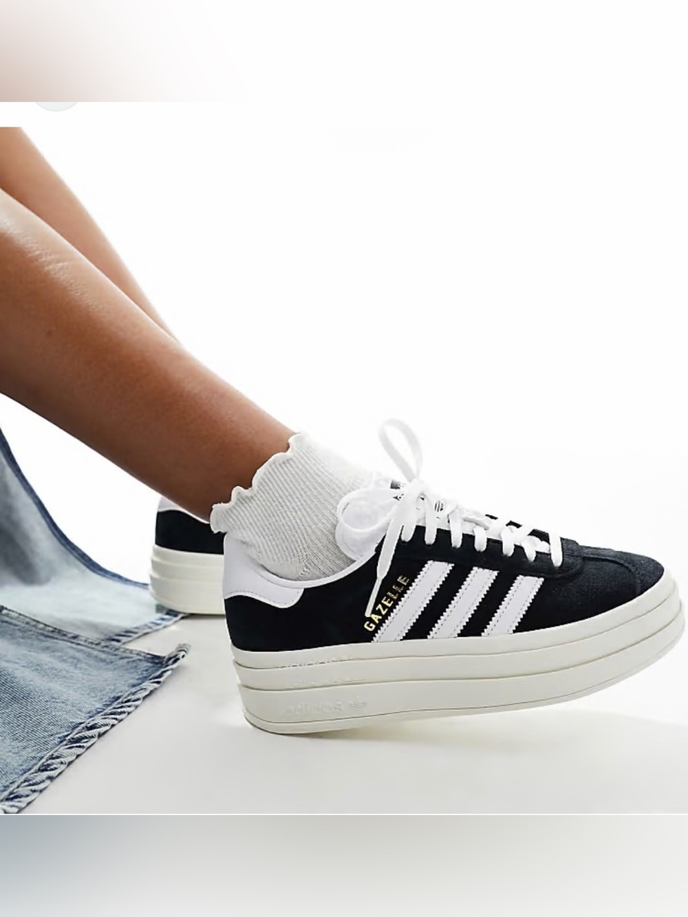 Adidas Gazelle Platform Sneakers Black Suede w/ White Stripes. Y2K Retro Preppy